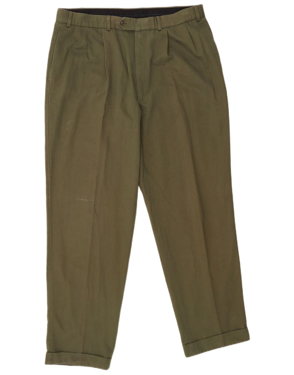 Marks & Spencer Pantalón de traje con pinzas cónicas para hombre W38 L31 Algodón caqui