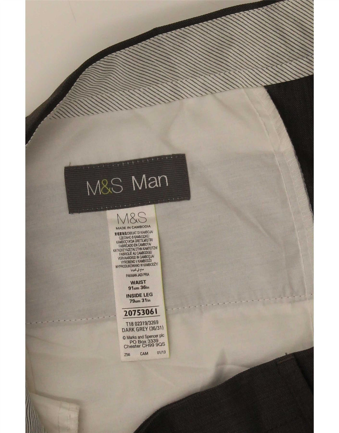 Marks & Spencer Pantalón de traje con pinzas para hombre W36 L31 Poliéster gris
