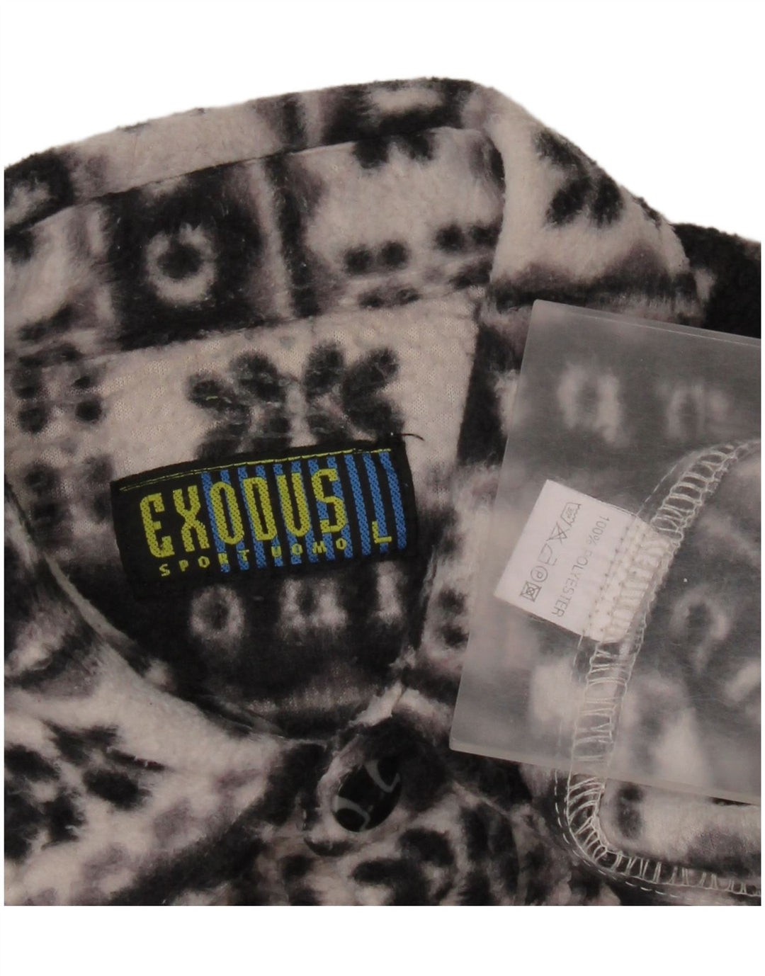 Vintage hombres polar camisa grande negro Fair Isle poliéster