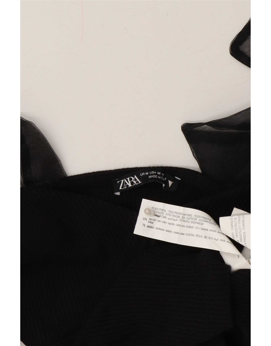Zara Mujer Crop Cami Top UK 40 Mediano Algodón Negro