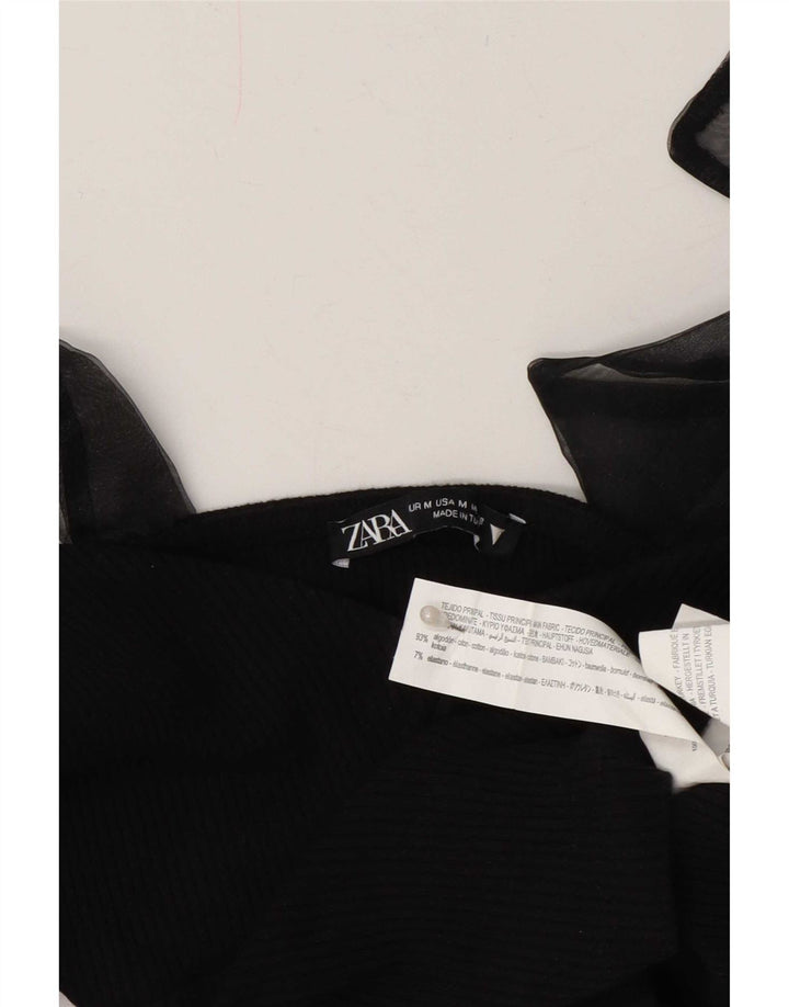 Zara Mujer Crop Cami Top UK 40 Mediano Algodón Negro
