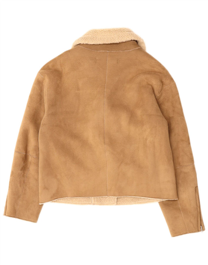 Zara Chaqueta Motera Sherpa de Ante Sintético para Mujer UK 10 Small Beige Poliéster