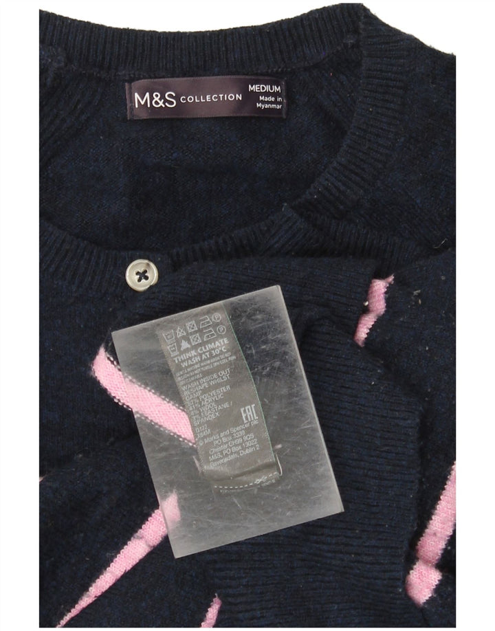 MARKS & SPENCER Suéter tipo jersey con cuello y botones para mujer UK 40 Medio Azul marino