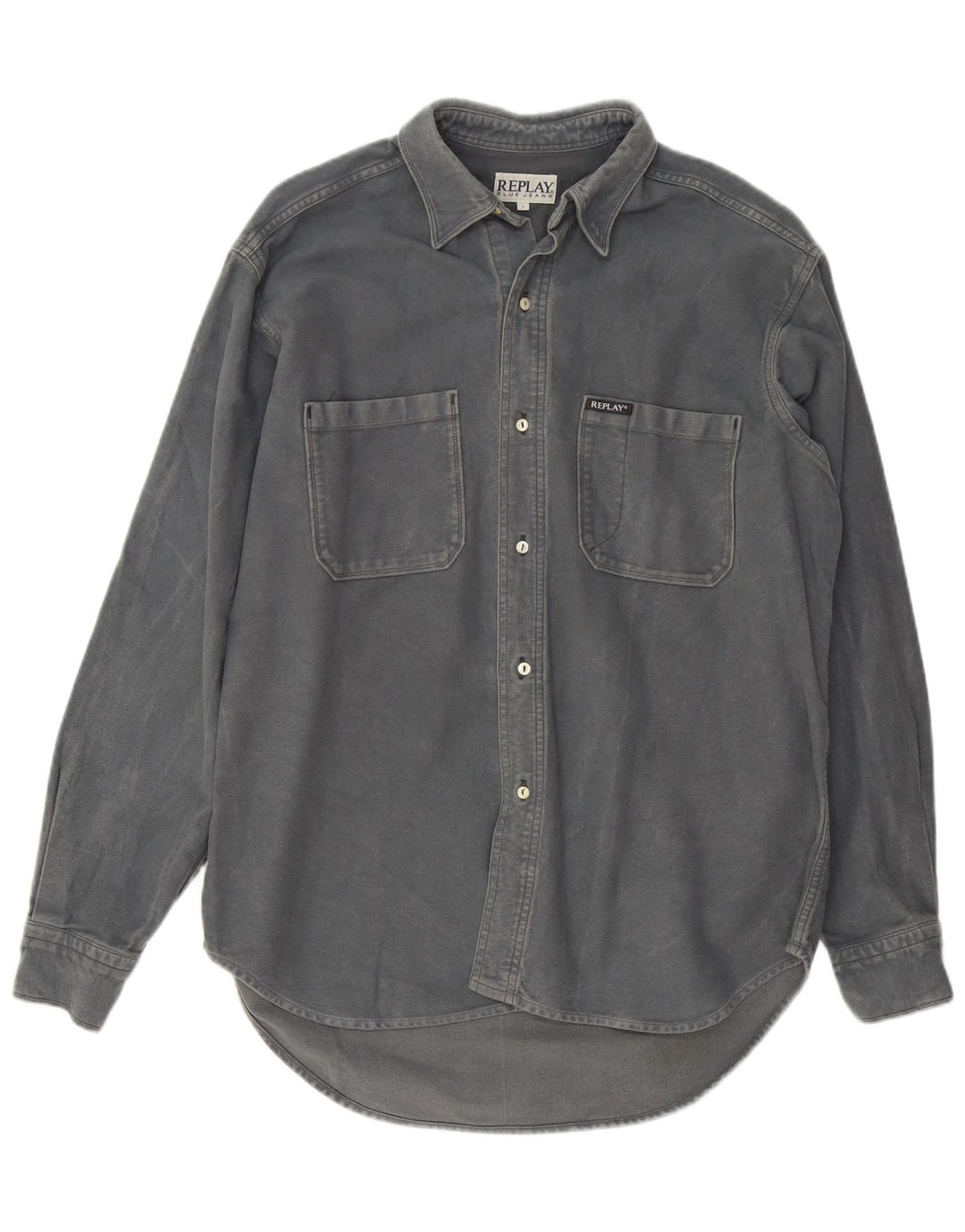 Replay Camisa vaquera para hombre de algodón gris grande