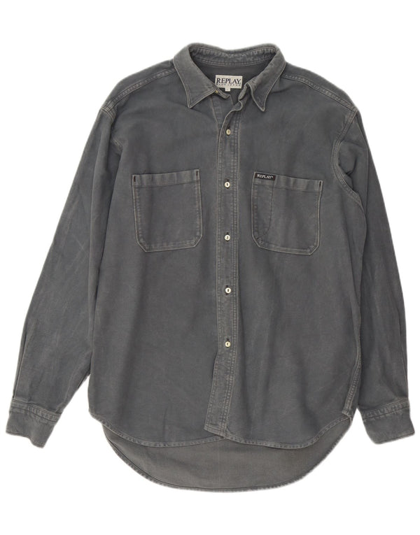 Replay Camisa vaquera para hombre de algodón gris grande