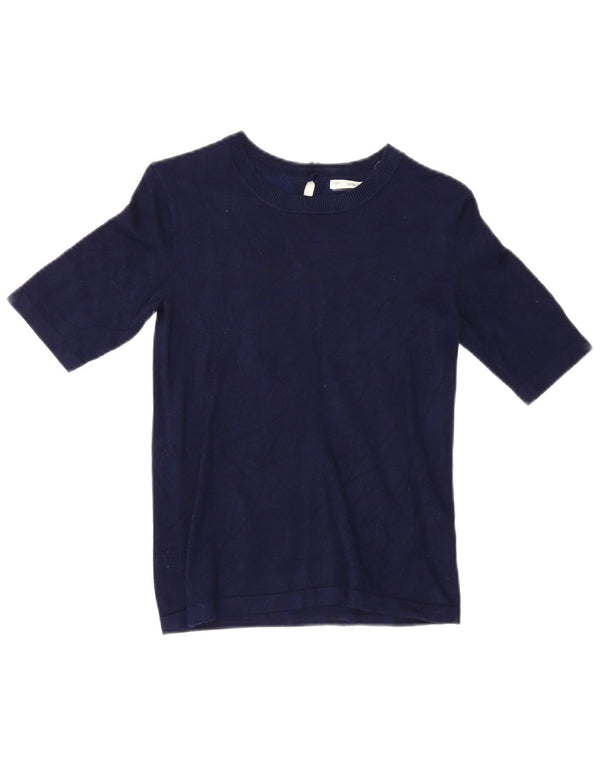 Zara Blusa Corta De Manga Corta para Mujer Top UK 42 Medium Azul Marino Viscosa