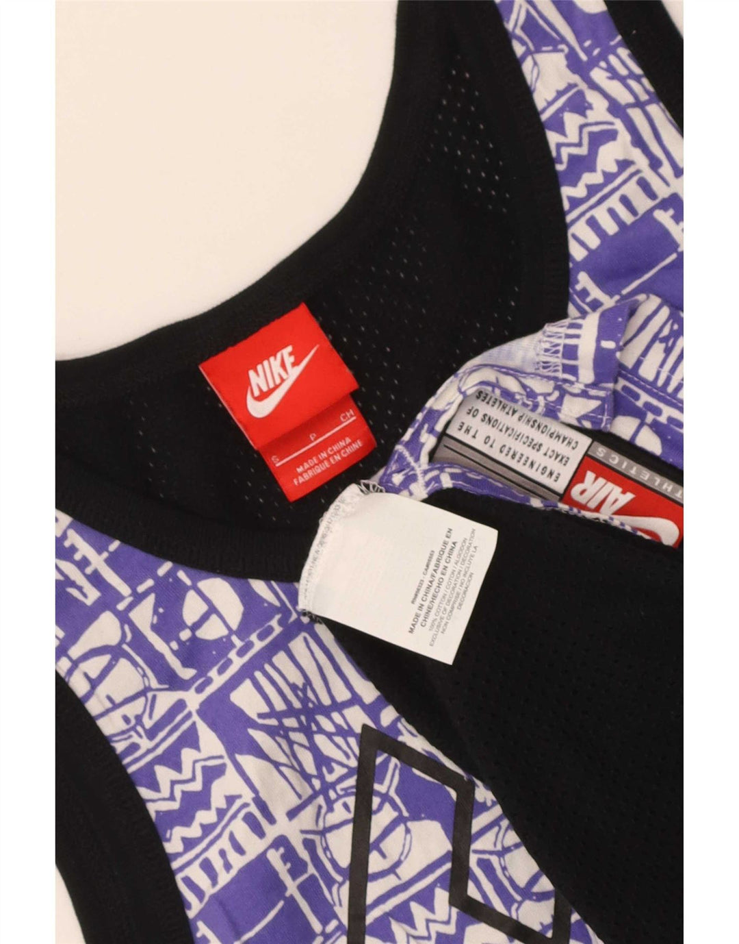 Nike Camiseta sin mangas estampada para hombre, talla pequeña, algodón geométrico multicolor