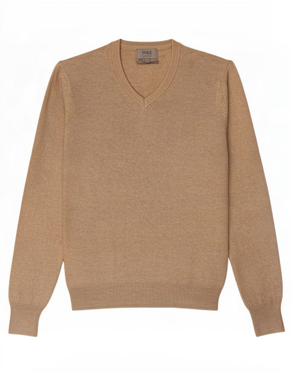 Marks & Spencer Jersey con cuello en V para hombre XS Algodón beige