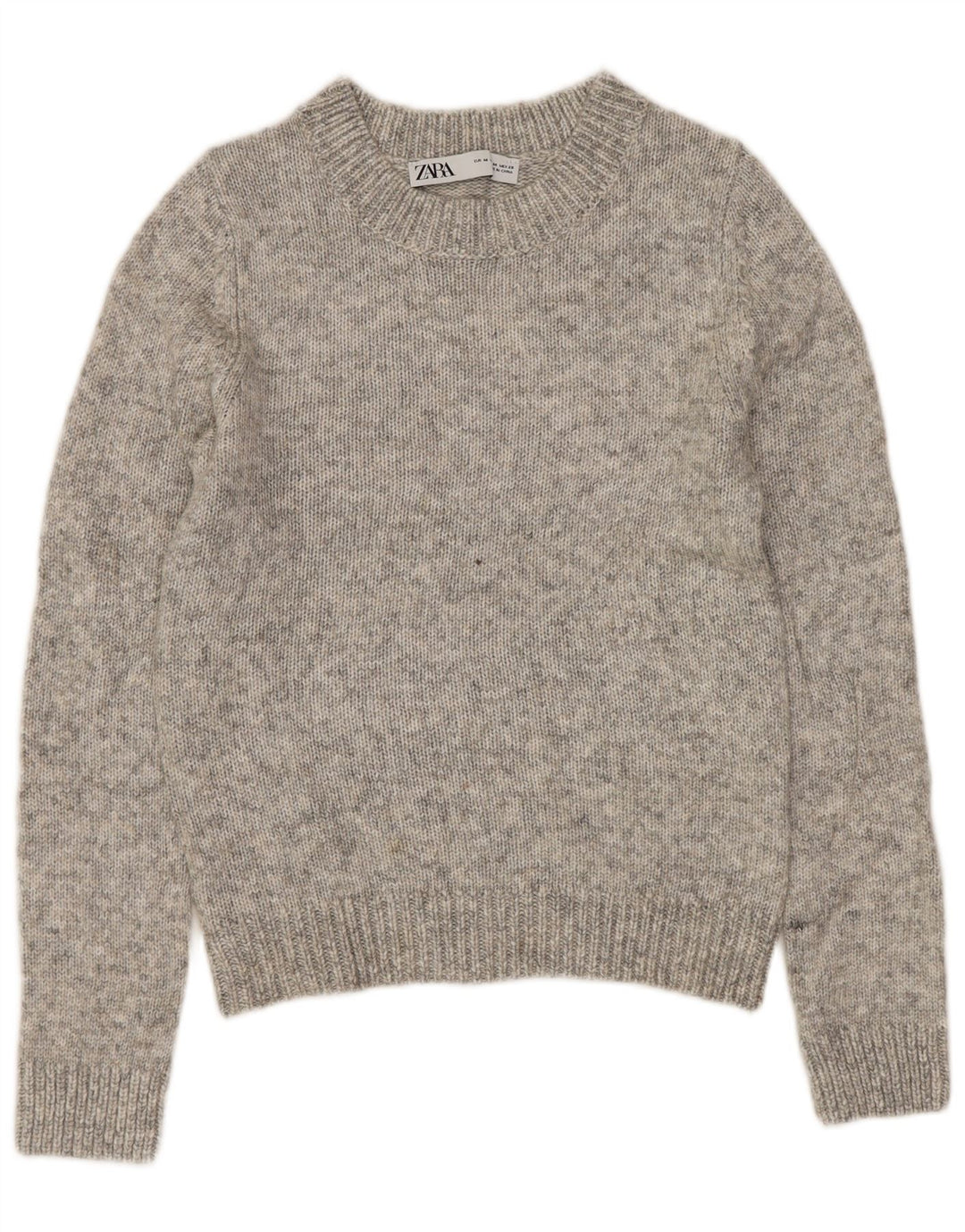 ZARA Jersey corto con cuello redondo para mujer, talla 40, color gris medio moteado