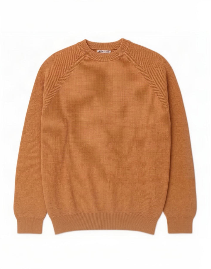 Zara Hombre Jersey Cuello Redondo Jersey Algodón Beige Medio
