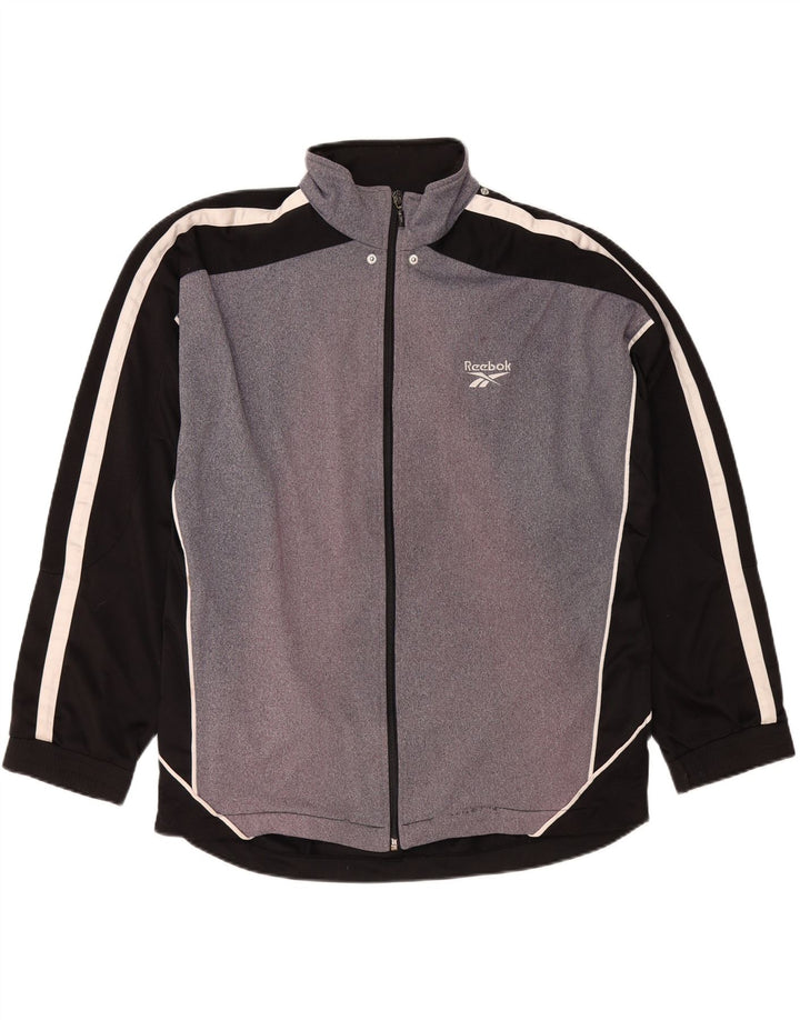REEBOK Mens Loose Fit Graphic Tracksuit Top Jacket Small Grey Colourblock Vintage Reebok and Second-Hand Reebok from Messina Hembry 