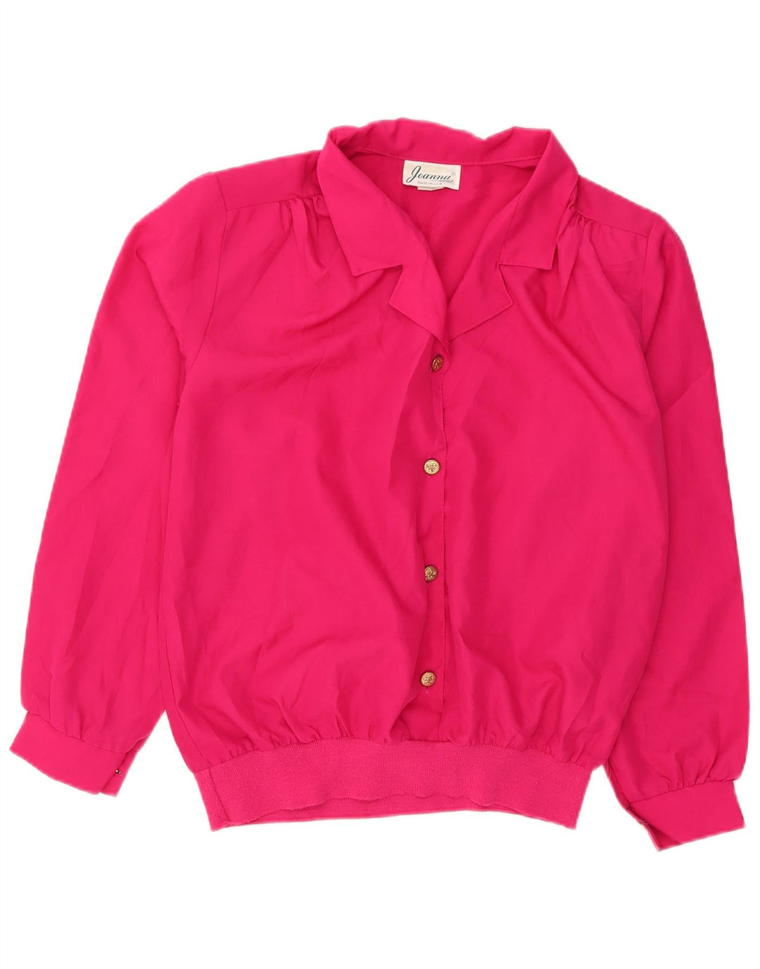 Vintage mujer manga larga blusa de gran tamaño Top US 14 XL poliéster rosa