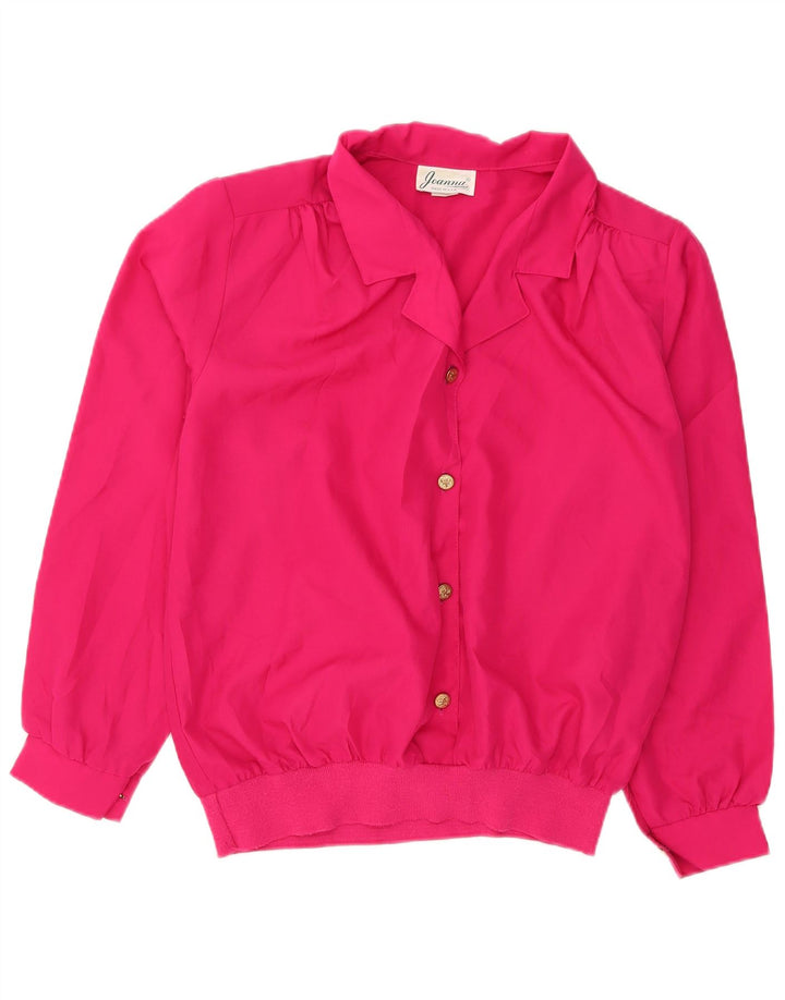 Vintage mujer manga larga blusa de gran tamaño Top US 14 XL poliéster rosa