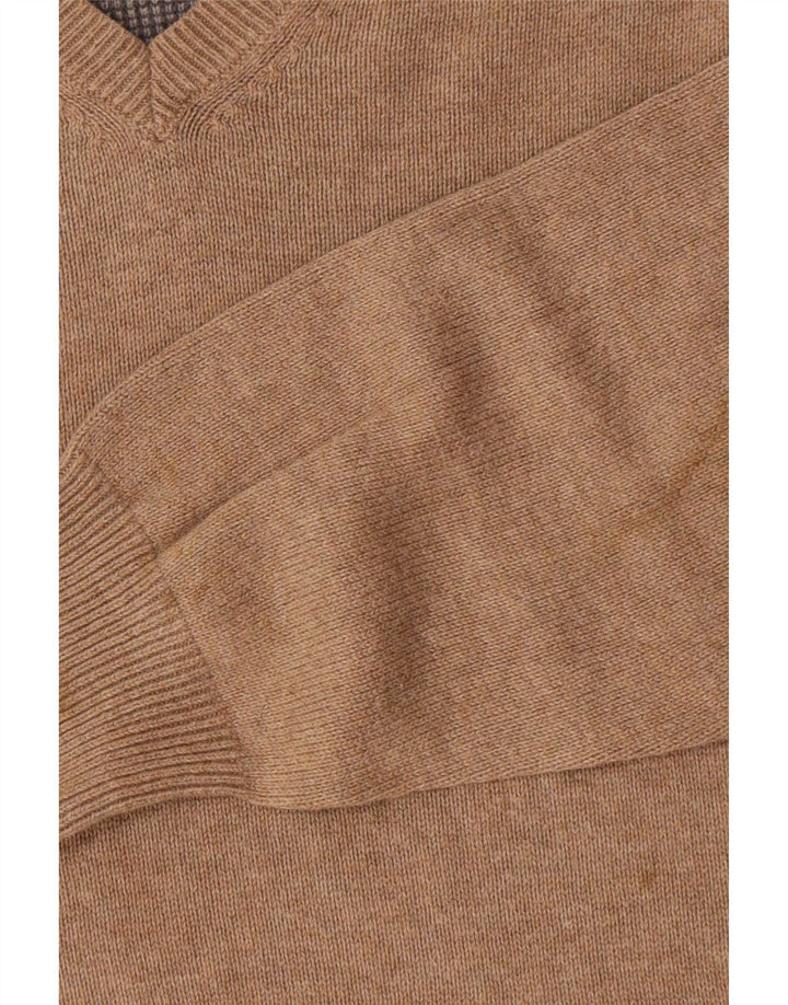 Marks & Spencer Jersey Regular Fit con Cuello en V para Hombre Pequeño Algodón Beige