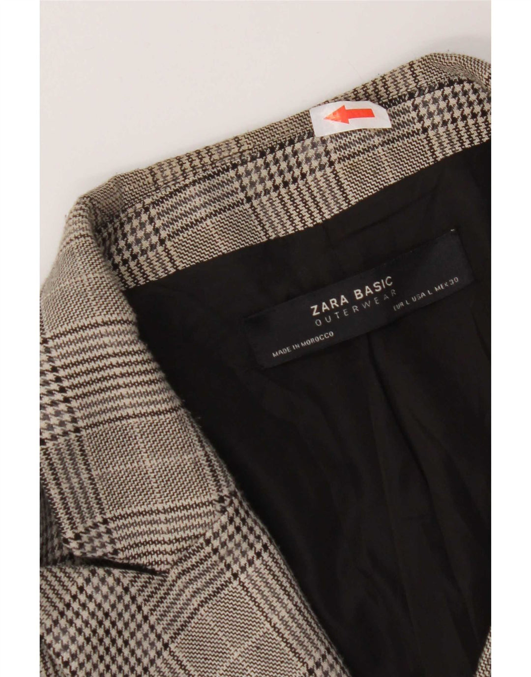 Zara Mujer Abrigo Cruzado UK 46 Poliéster A Cuadros Gris Grande