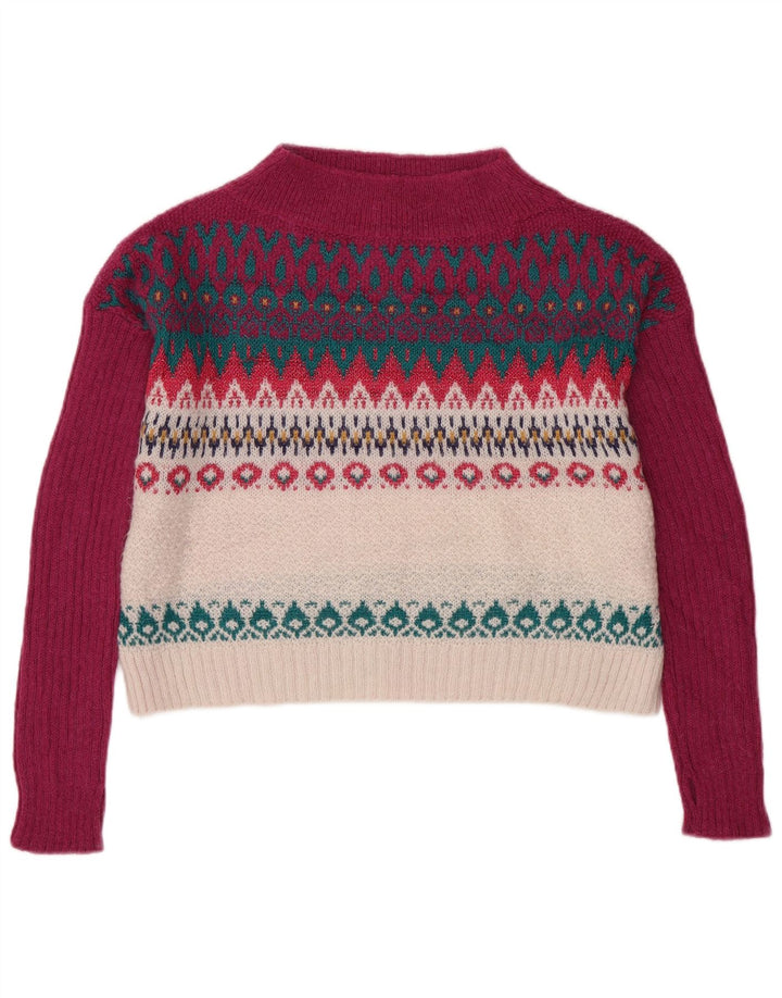 BENETTON Suéter corto con cuello de tortuga para mujer UK 6 XS Borgoña Fair Isle