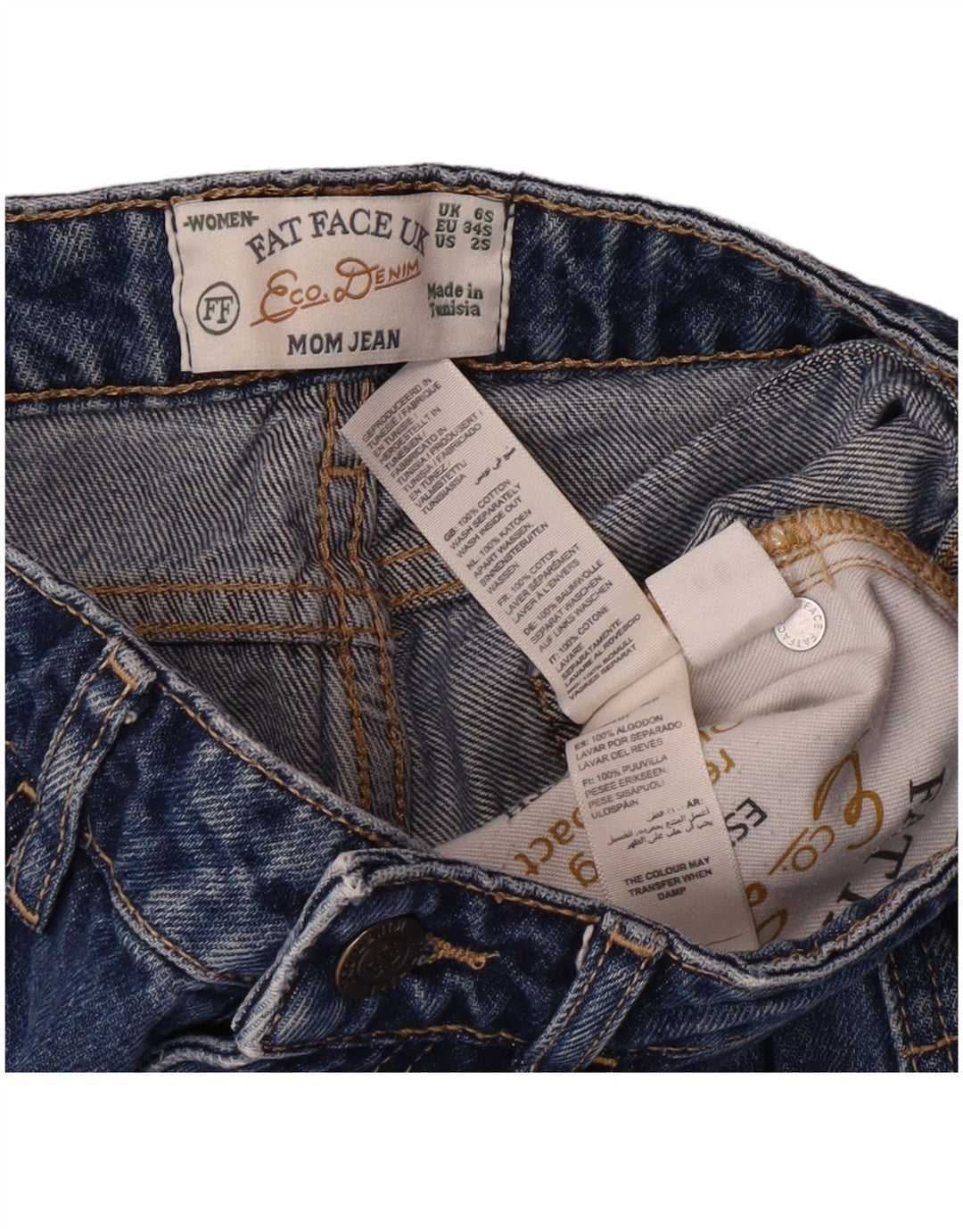 FAT FACE Jeans Mom para Mujer Vaqueros Slim desgastados UK 6 XS W26 L26 Algodón Azul