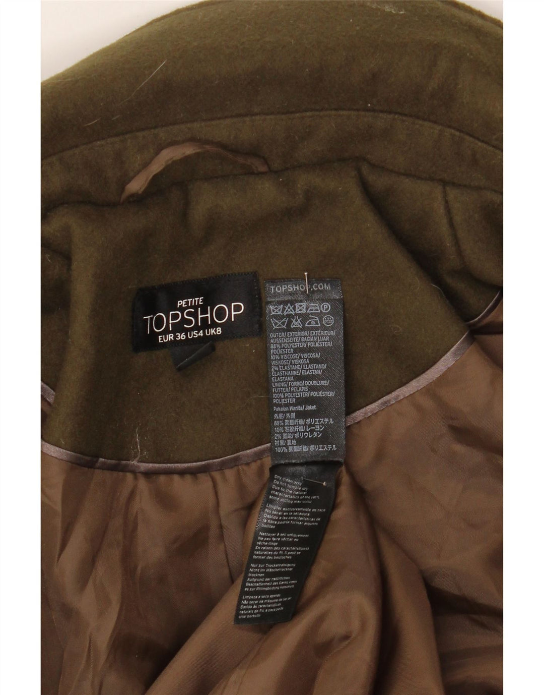 Topshop Abrigo pequeño para mujer UK 8 Small Poliéster caqui