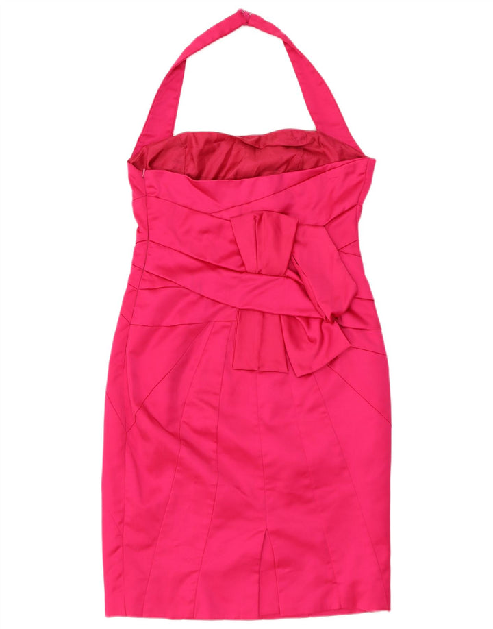 KAREN MILLEN Vestido ajustado con cuello halter para mujer UK 40 Grande Acetato rosa