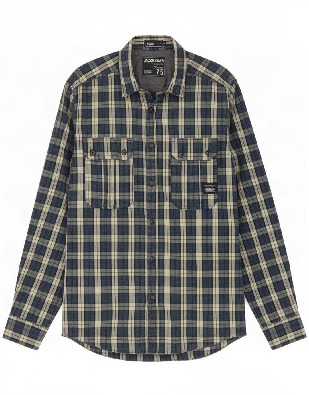 Camisa Jack & Jones Hombre Medium Azul Marino Cuadros Algodón