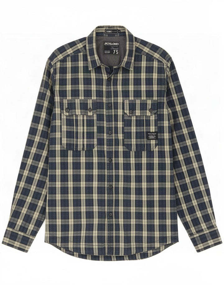 Camisa Jack & Jones Hombre Medium Azul Marino Cuadros Algodón