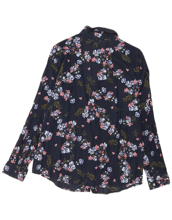 Camisa Benetton Mujer ES 44 Mediano Azul Marino Floral Algodón