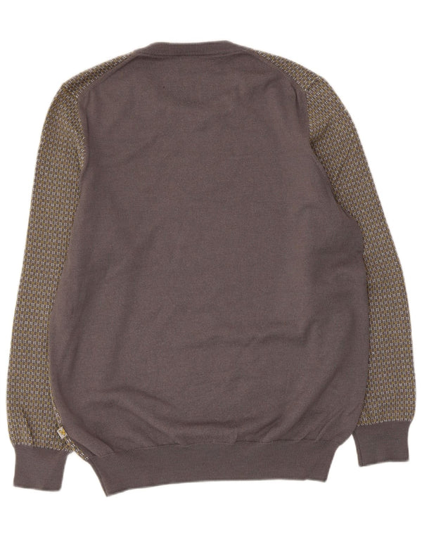 Lyle & Scott Womens Crew Neck Jumper Sweater UK 14 Large Grey Geometric