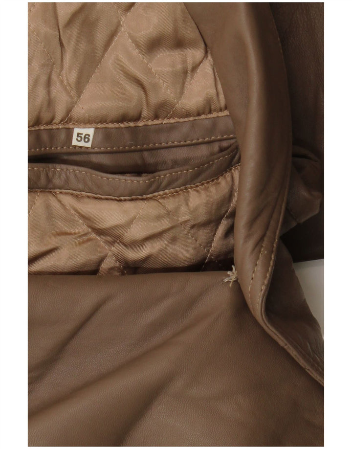 Vintage hombres abrigo de cuero de doble pecho IT 56 3XL Marrón