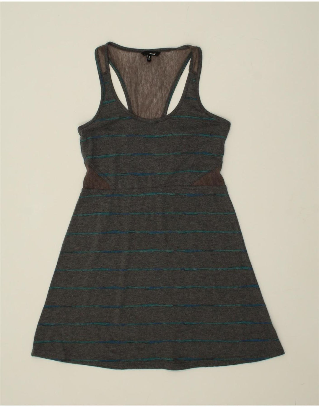 HURLEY Womens Sleeveless A-Line Dress UK 8 Small Grey Striped Polyester Vintage Hurley and Second-Hand Hurley from Messina Hembry 