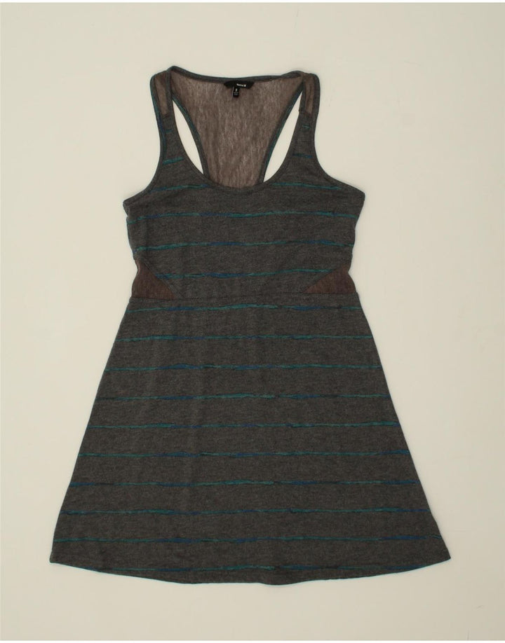 HURLEY Womens Sleeveless A-Line Dress UK 8 Small Grey Striped Polyester Vintage Hurley and Second-Hand Hurley from Messina Hembry 