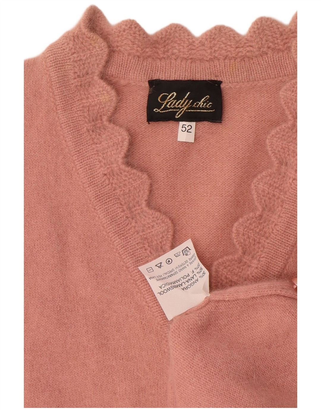 Vintage mujer botón cuello jersey suéter IT 52 2XL rosa Angora