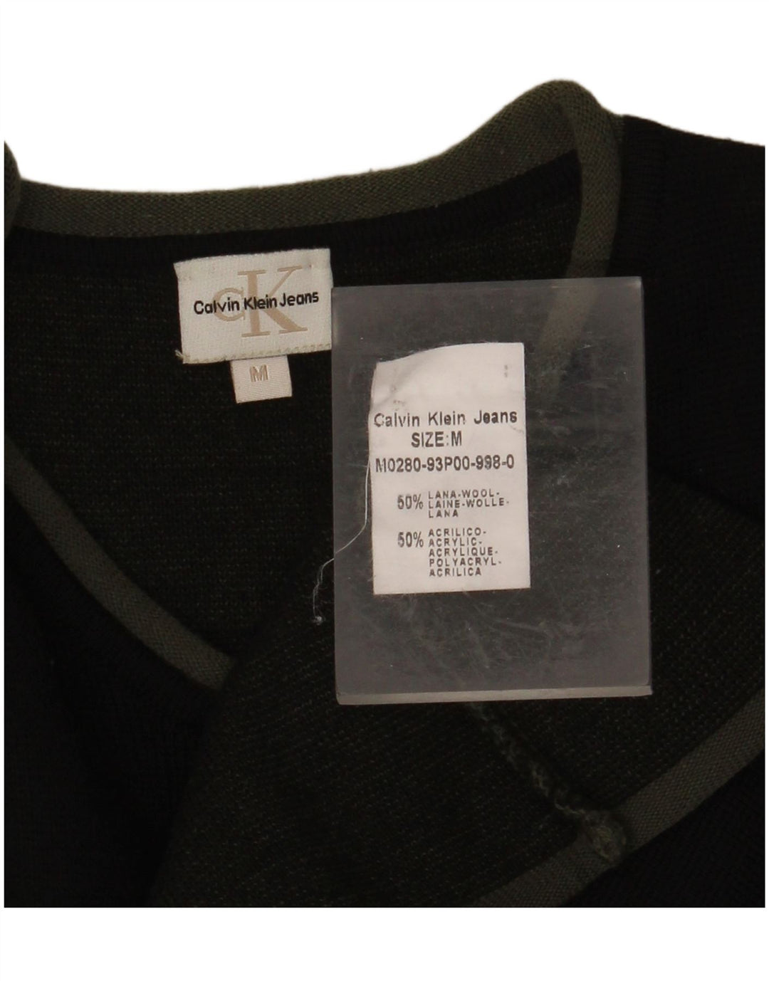 CALVIN KLEIN JEANS Jersey con cuello en V para hombre de lana negra mediana