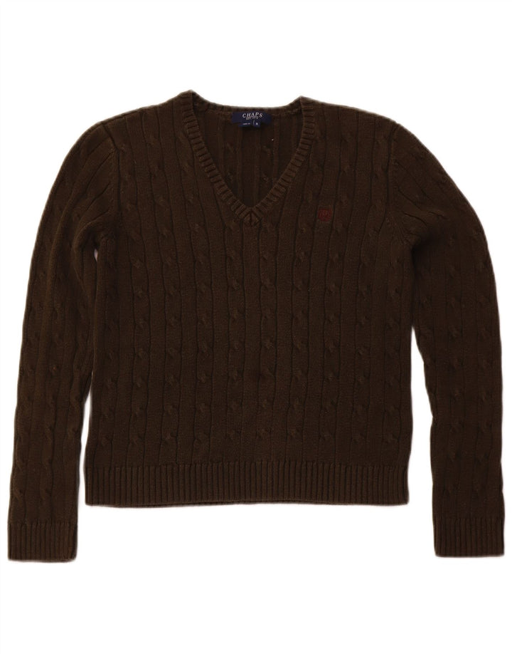 CHAPS Suéter con cuello en V para mujer UK 8 Small Brown Cotton