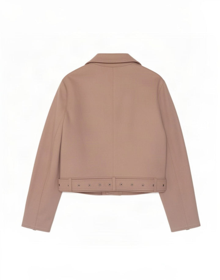 Zara Mujer Crop Biker Jacket UK 44 Poliéster Rosa Mediano