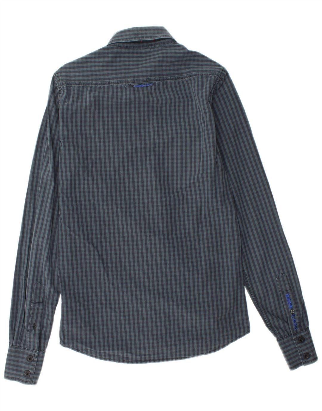 SUPERDRY Camisa de hombre pequeña de algodón a cuadros azul marino