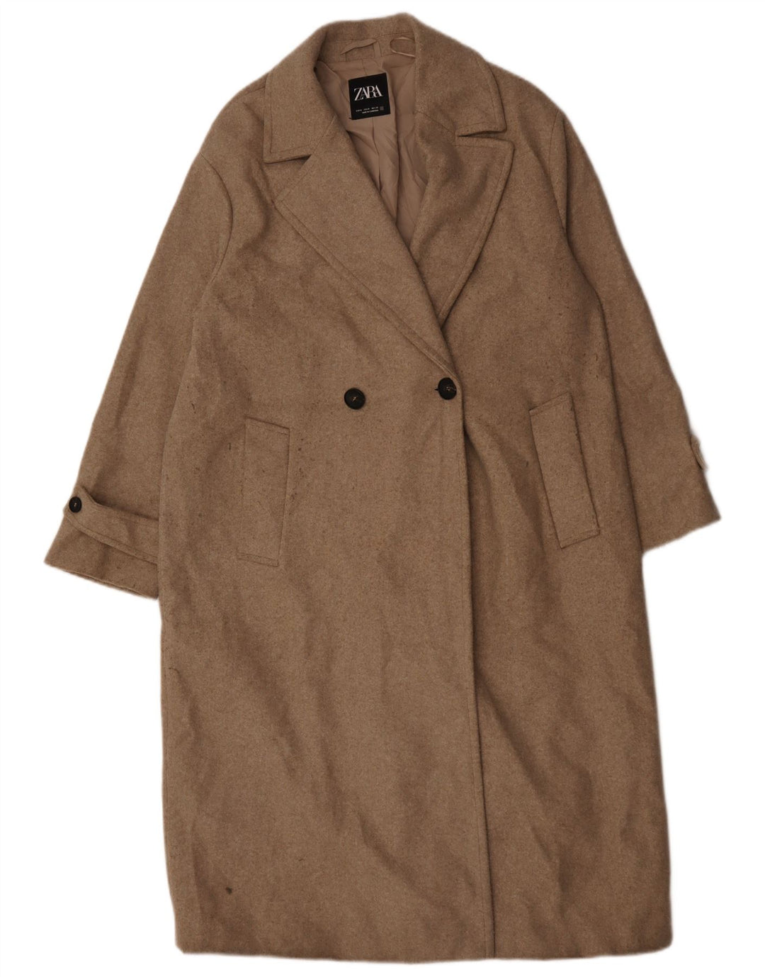 Zara Mujer Abrigo Extragrande De Doble Botonadura UK 46 Poliéster Beige Medio