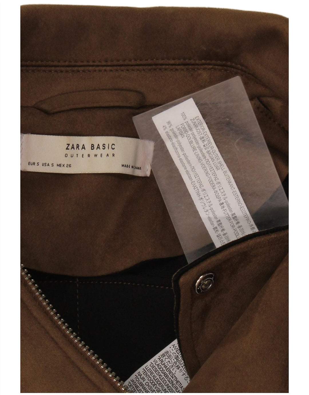 Zara Mujer Chaqueta Biker UK 10 Small Marrón Poliéster