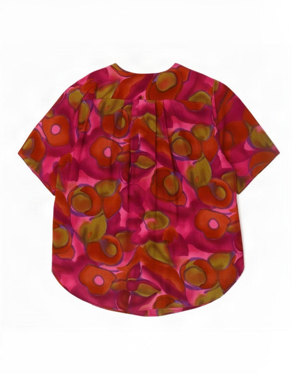 Vintage mujer camisa de manga corta blusa Reino Unido 14 medio multicolor floral