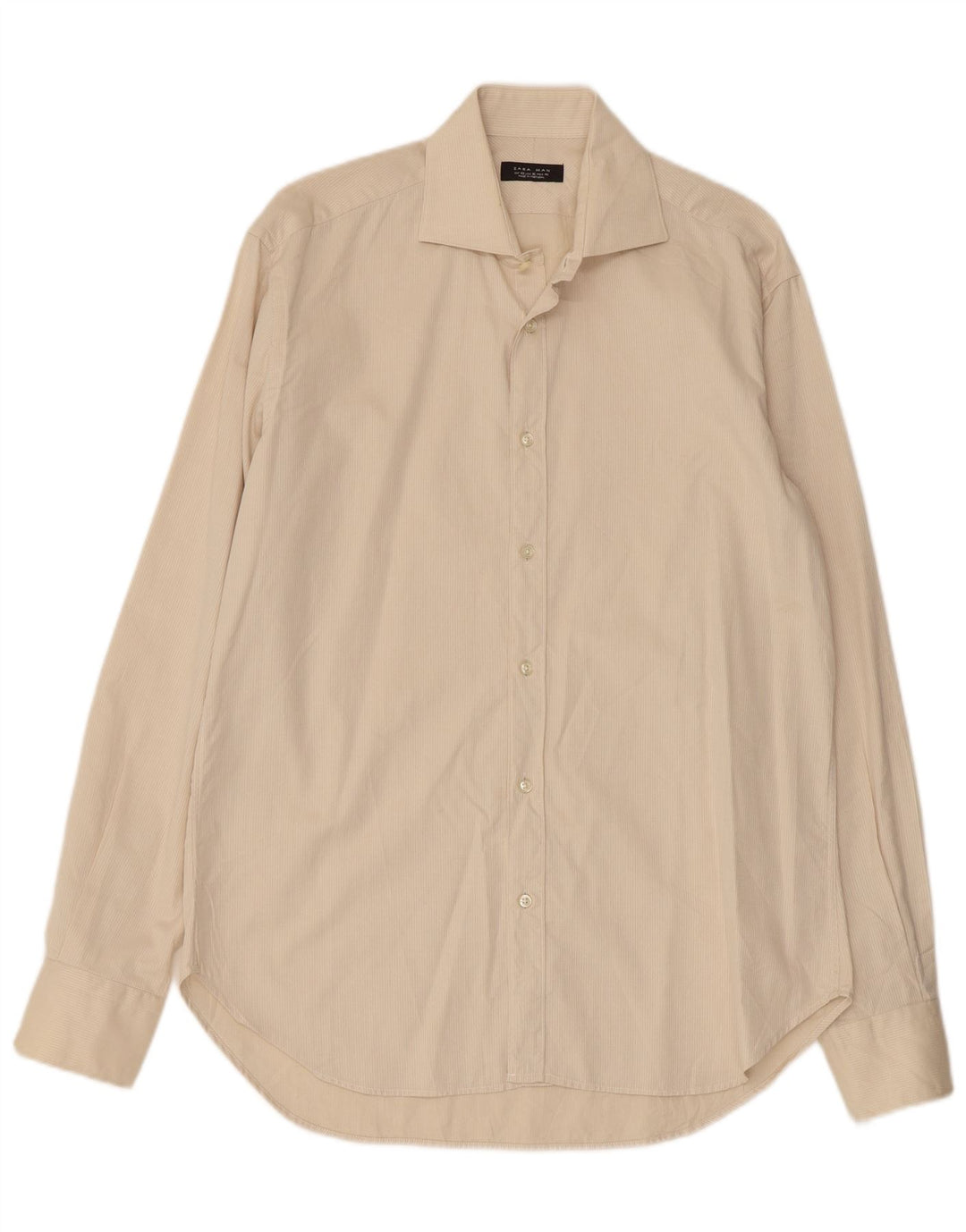Camisa ZARA Hombre Talla 42 Grande Algodón Rayas Beige