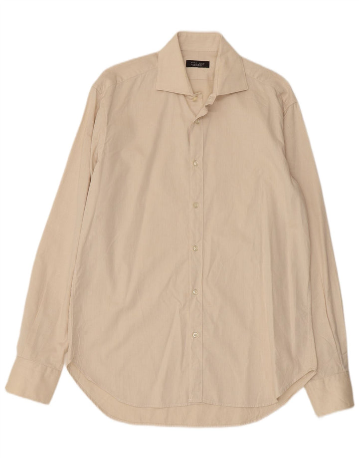 Camisa ZARA Hombre Talla 42 Grande Algodón Rayas Beige
