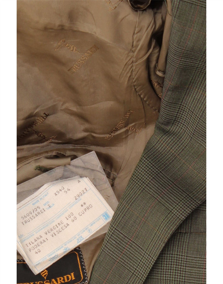 TRUSSARDI Chaqueta tipo blazer de 2 botones para hombre IT 54 2XL Lana a cuadros caqui