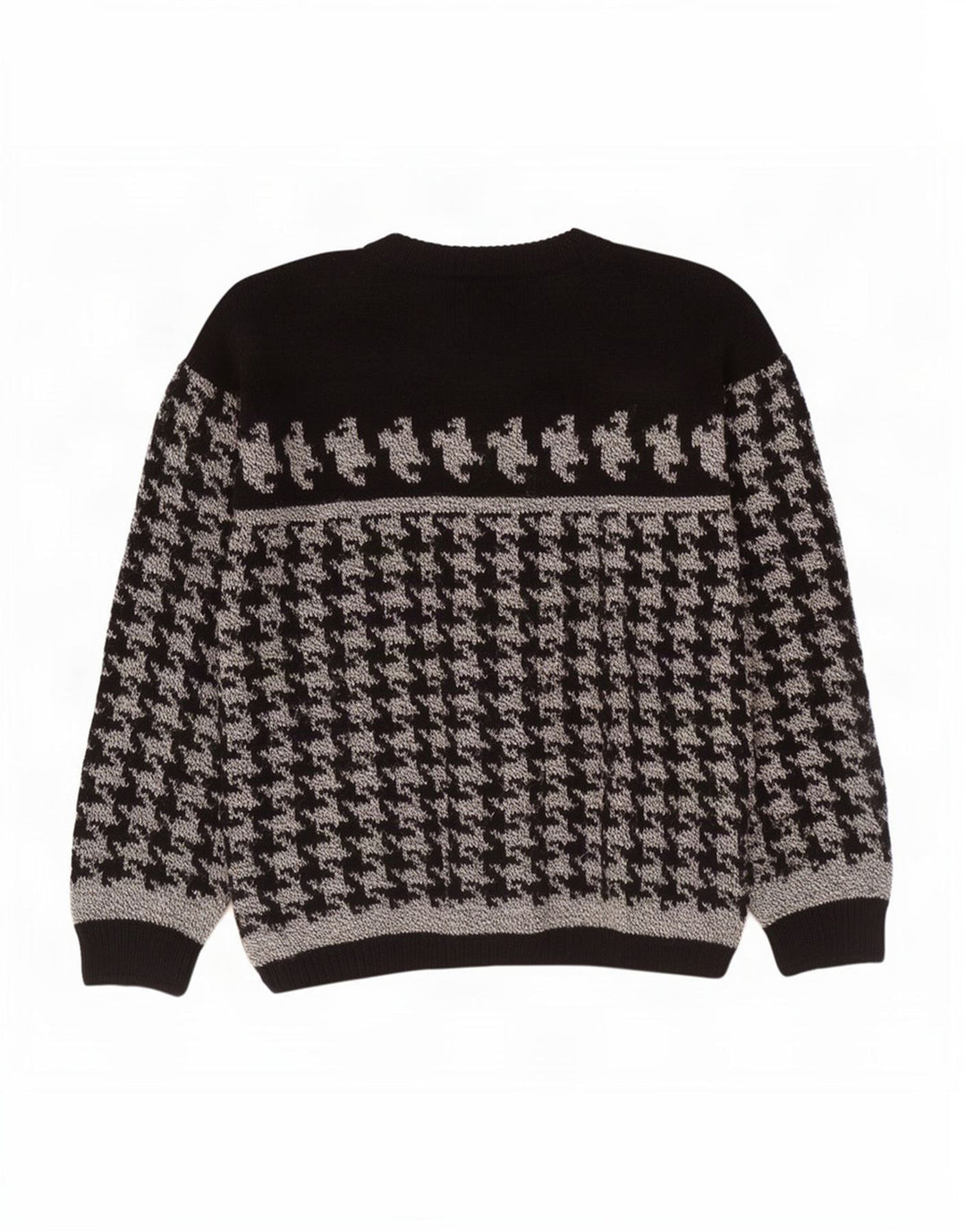 Vintage hombres cuello redondo jersey suéter medio negro pata de gallo