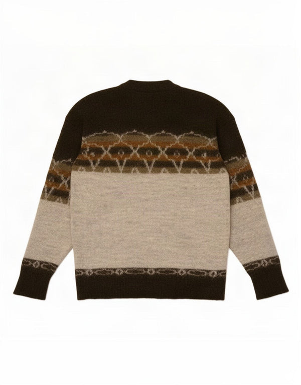 Vintage hombres cuello redondo jersey suéter IT 52 grande verde geométrico nueva lana