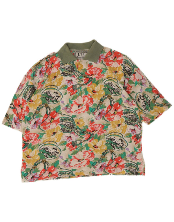 Polo vintage para hombre grande multicolor floral