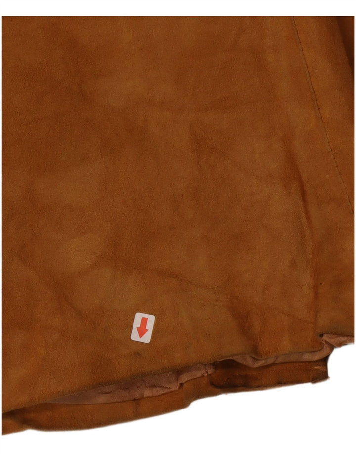 Vintage mujer 3 botones ante Blazer chaqueta Reino Unido 14 cuero marrón medio