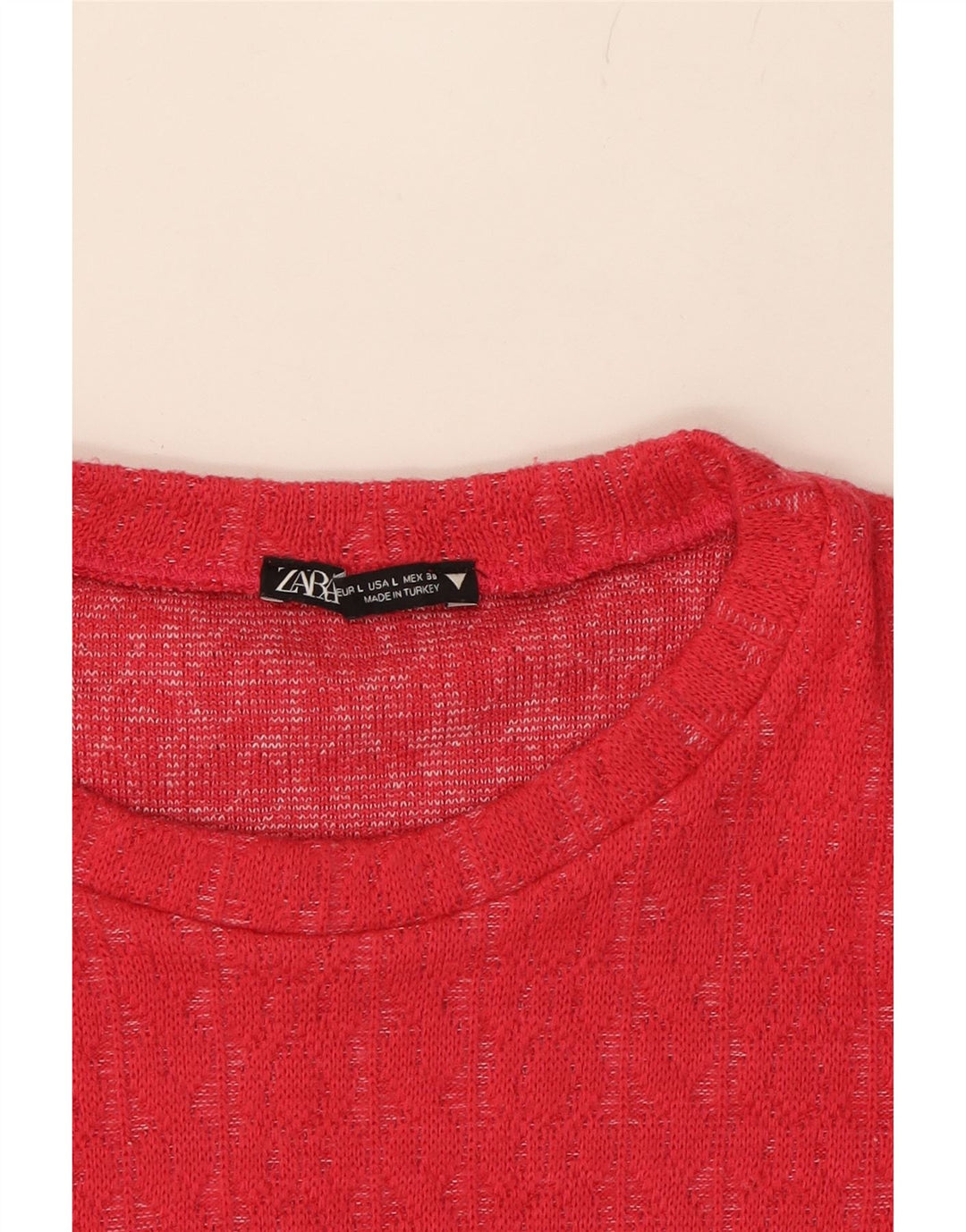 ZARA Womens Crop Crew Neck Jumper Sweater UK 14 Large Pink Polyester Vintage Zara and Second-Hand Zara from Messina Hembry 