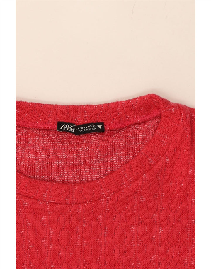 ZARA Womens Crop Crew Neck Jumper Sweater UK 14 Large Pink Polyester Vintage Zara and Second-Hand Zara from Messina Hembry 