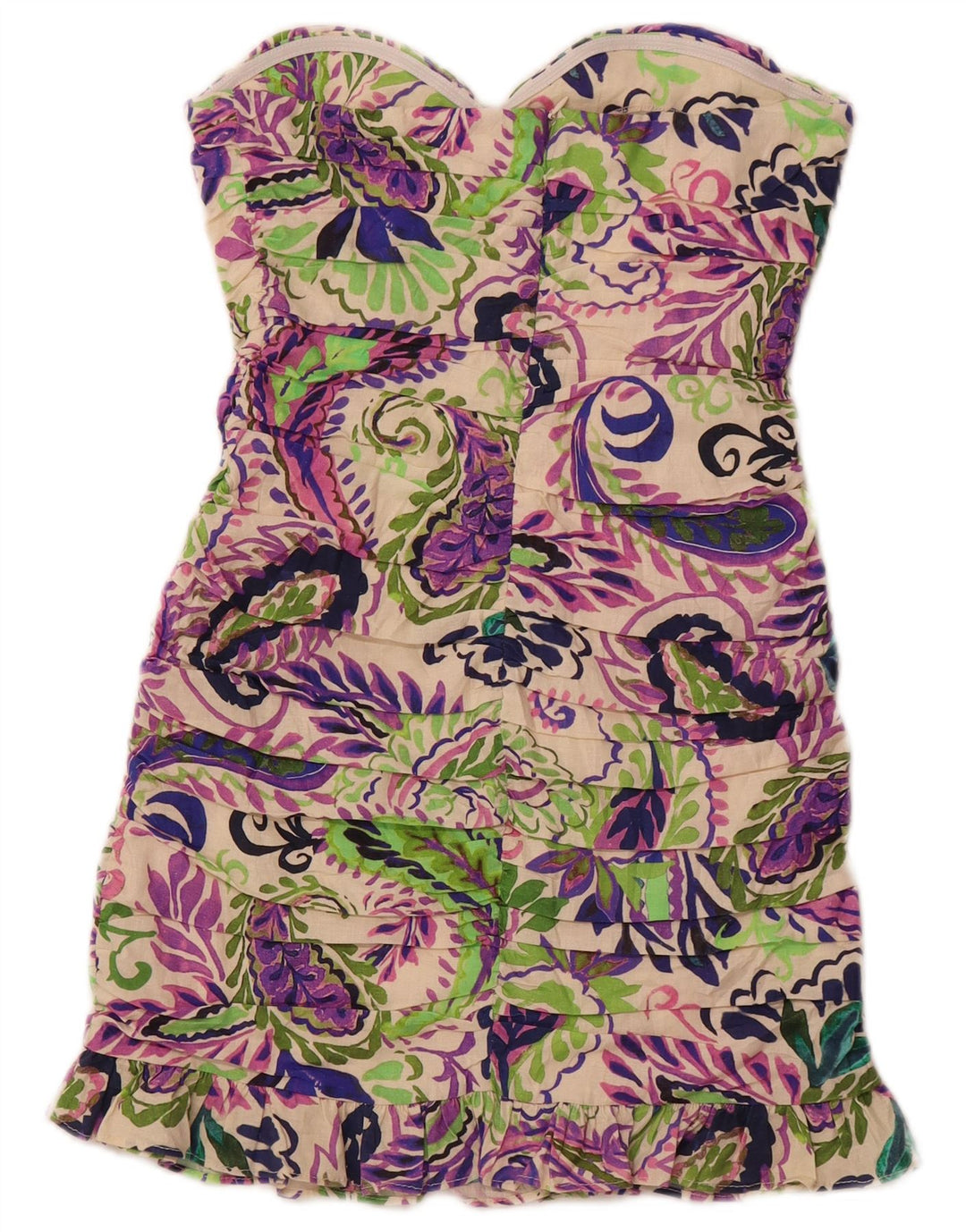ZARA Vestido Mini Sin Tirantes Mujer UK 40 Mediano Lino Paisley Multicolor