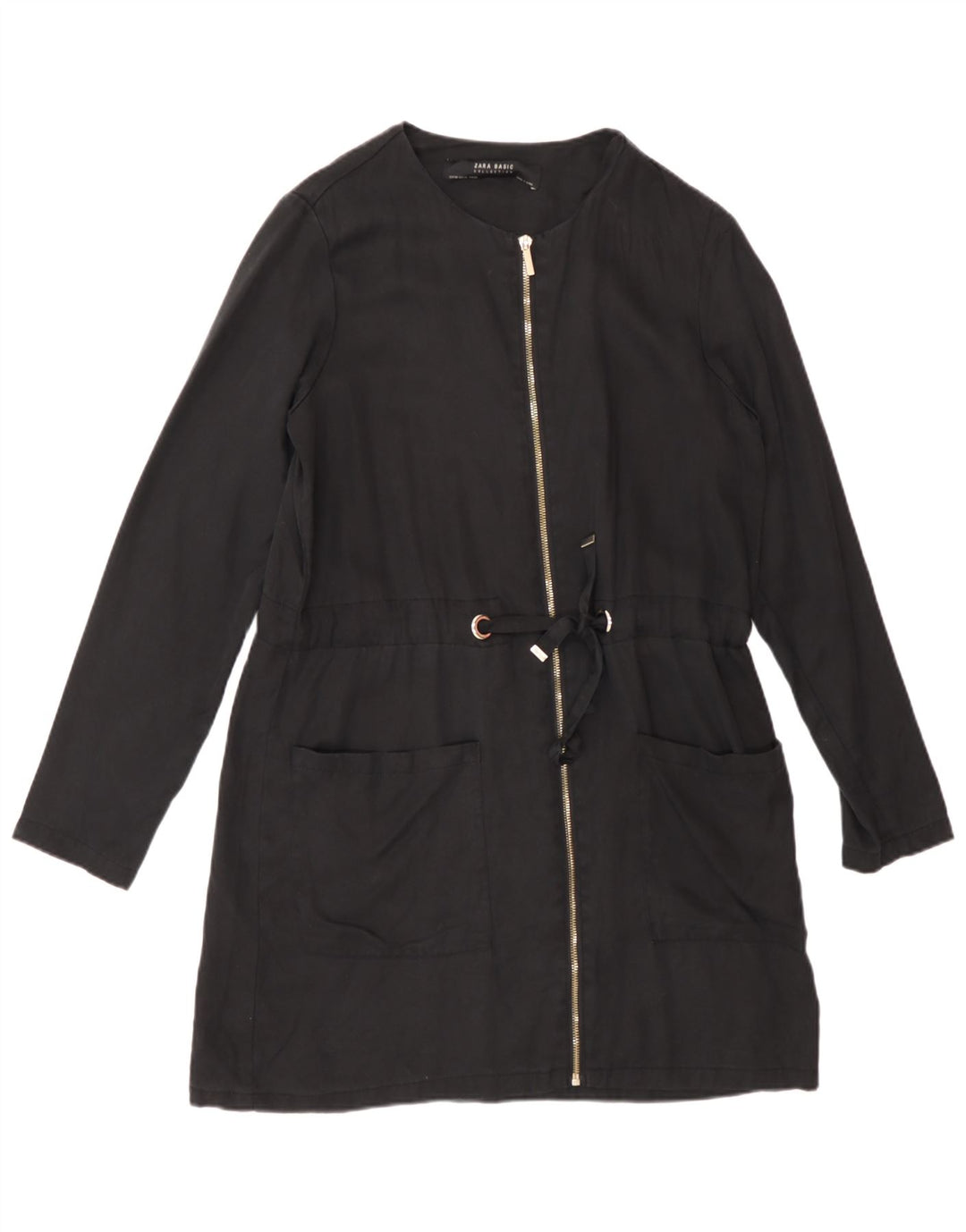 Zara Mujer Chaqueta Blazer Con Cremallera Completa UK 6 XS Black Lyocell