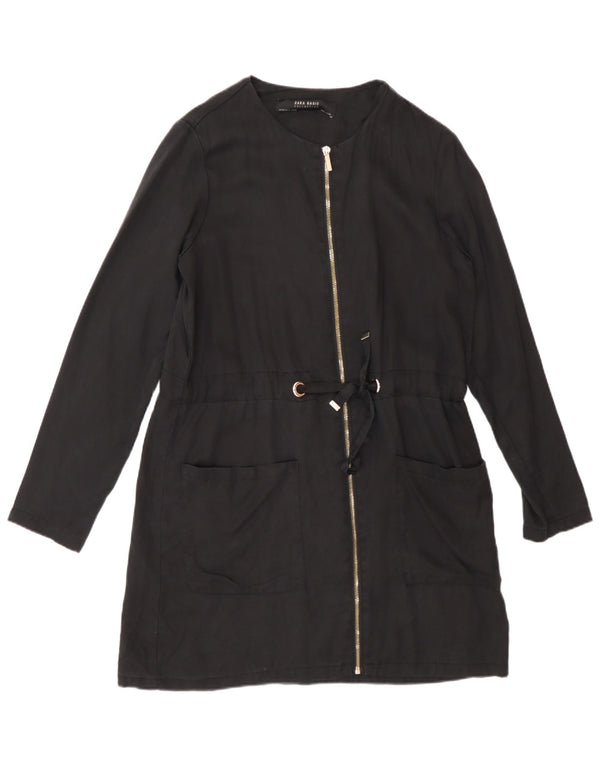 Zara Womens Full Zip Blazer Jacket UK 6 XS Black Lyocell